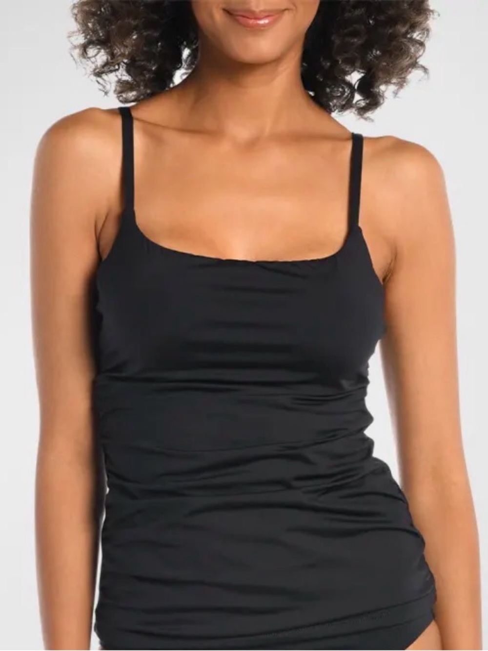 La Blanca Black Ruched Goddess Cami Tankini Swim Top size 6 NWT